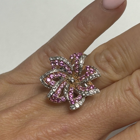 Suzy Levian Sterling Silver Pink Sapphire Created White Sapphire Floral Ring NWT - Picture 7 of 7